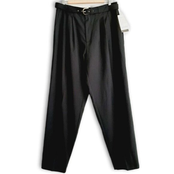 TWO ROADS | Vintage Trousers High Waist Pleats Dress Pants Belt Black Neutral L - Picture 1 of 12